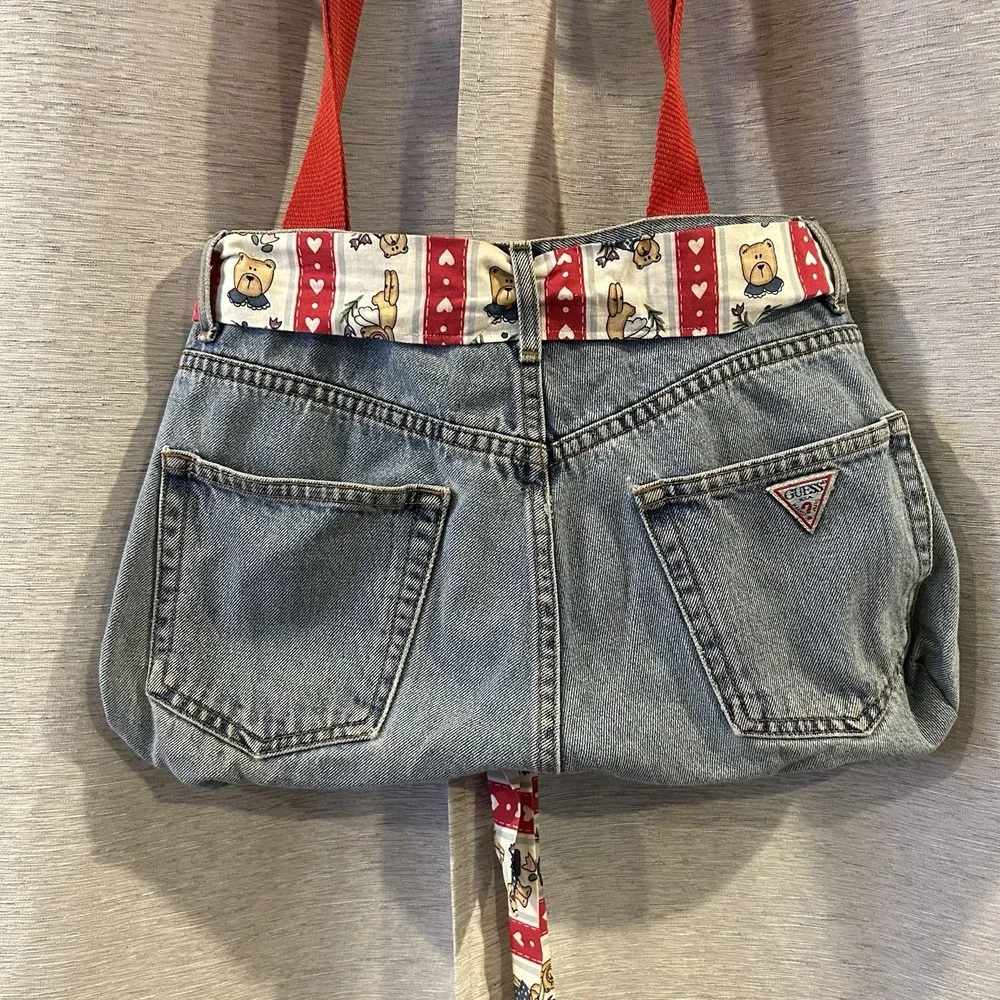 Custom Made 1980s Guess Jeans Stonewashed Denim Tote Purse‎ Fashion Funky Granny